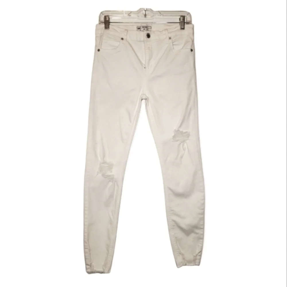 Free People Off White High Rise Raw Hem Jeans